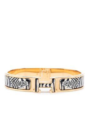 Hermes Clic H GM Zebra Print Bracelet Bangle Gold White Black Plated Enamel